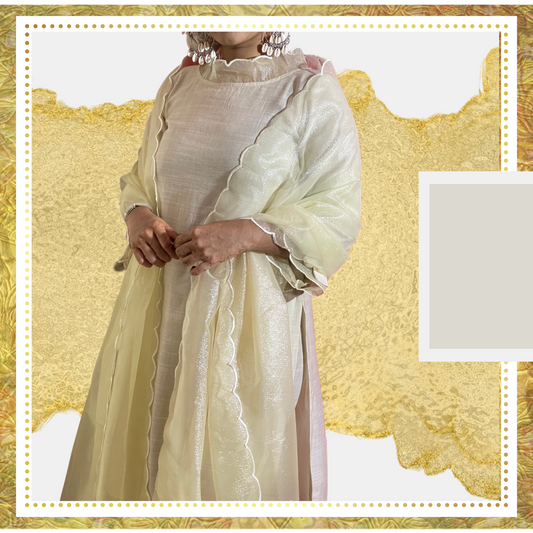 Cotton Kurta With Organza Dupatta - Ivory