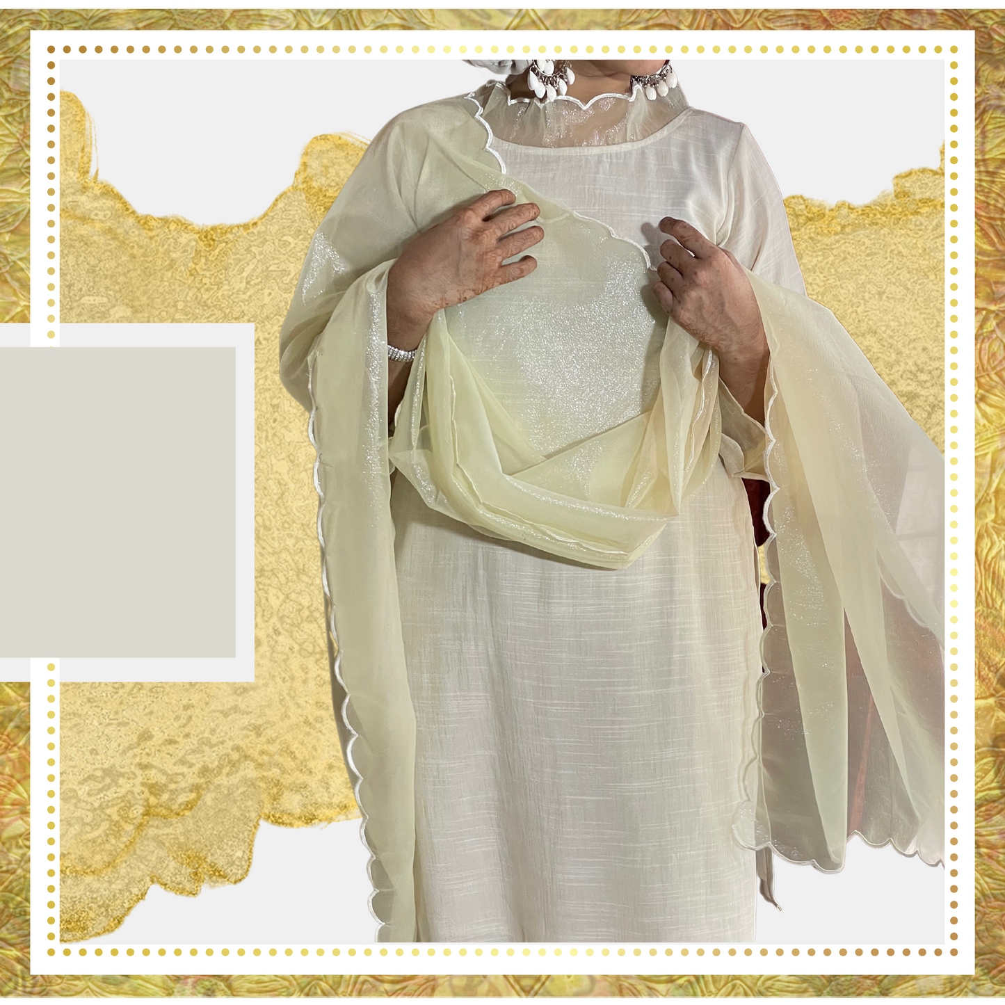 Cotton Kurta With Organza Dupatta - Ivory