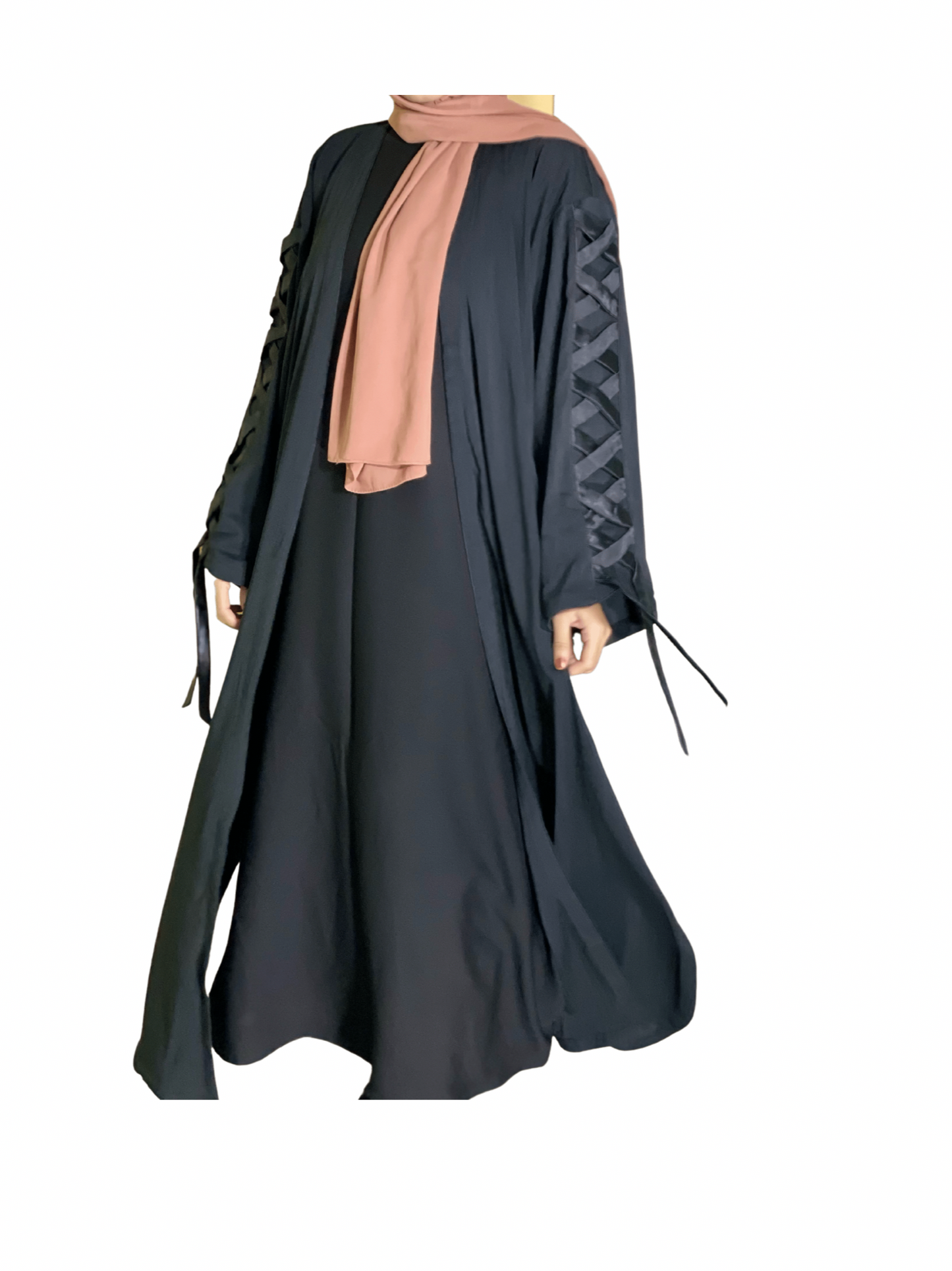 Open Abaya With Ribbon Sleeves