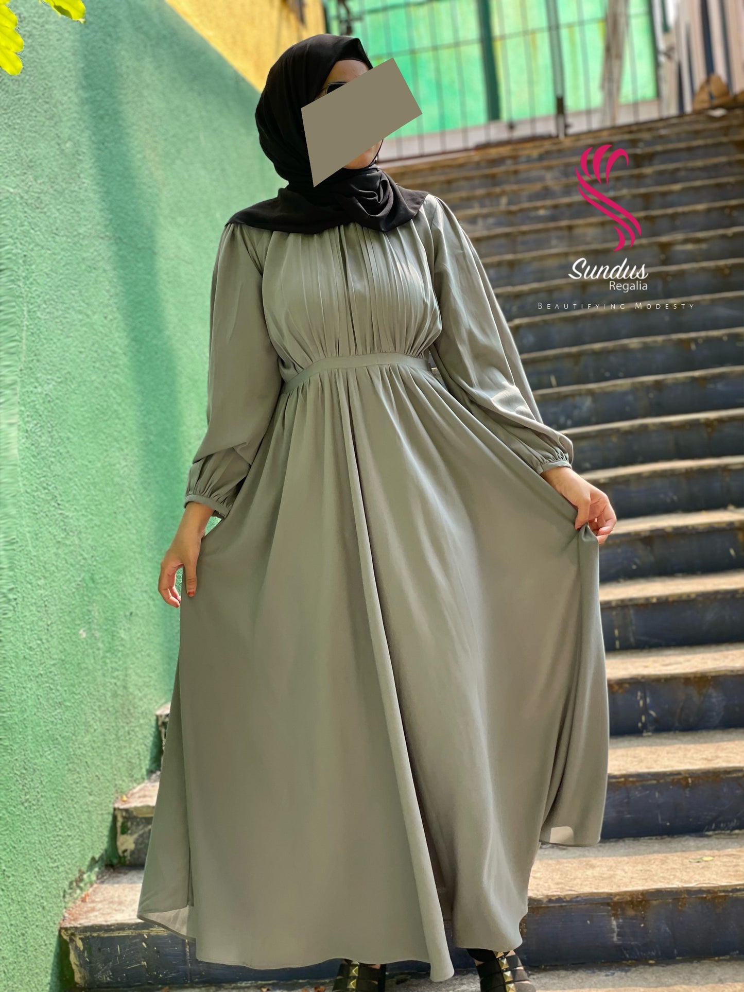 Collar-Gathered Maxi Dress