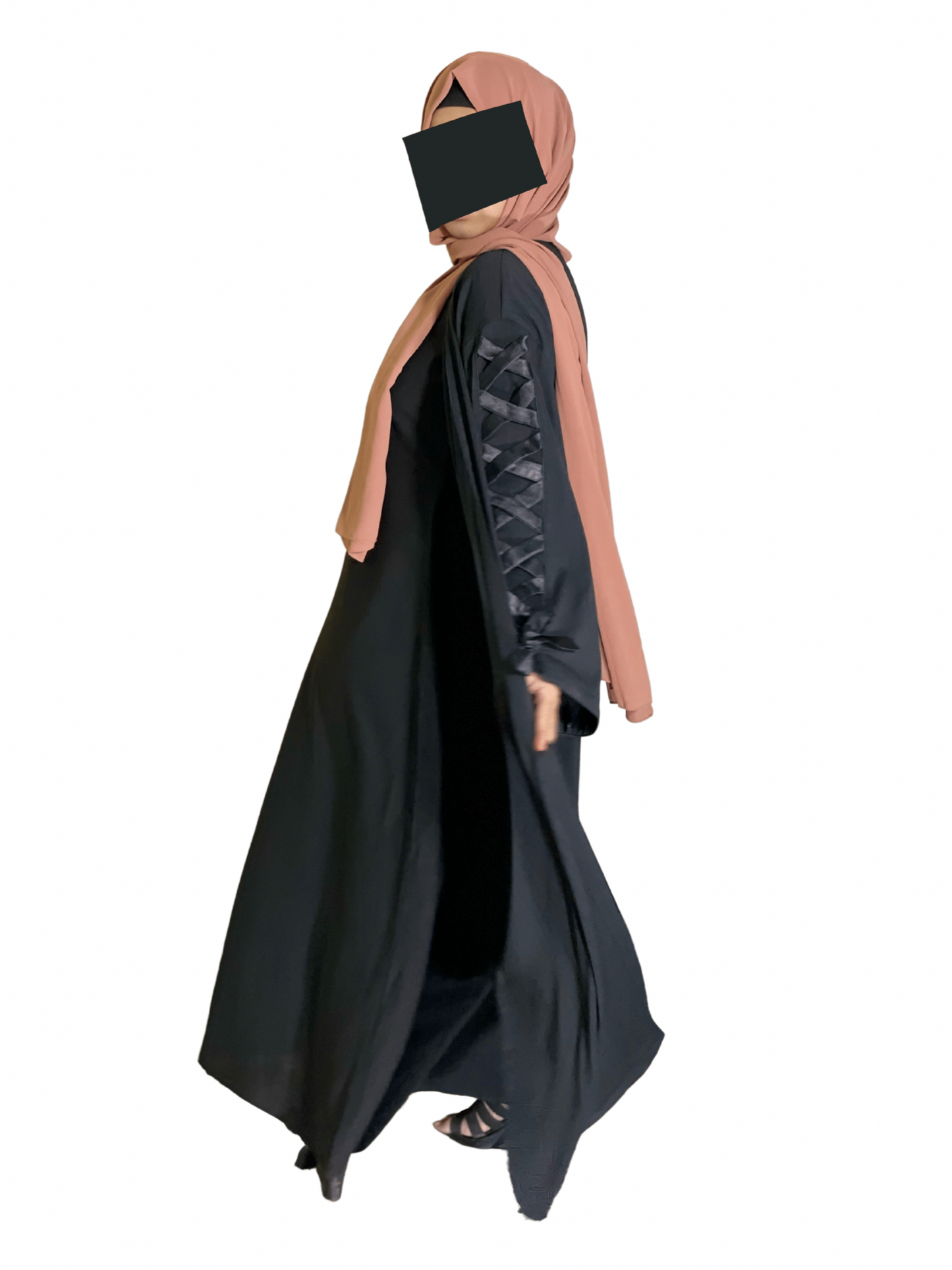 Open Abaya With Ribbon Sleeves