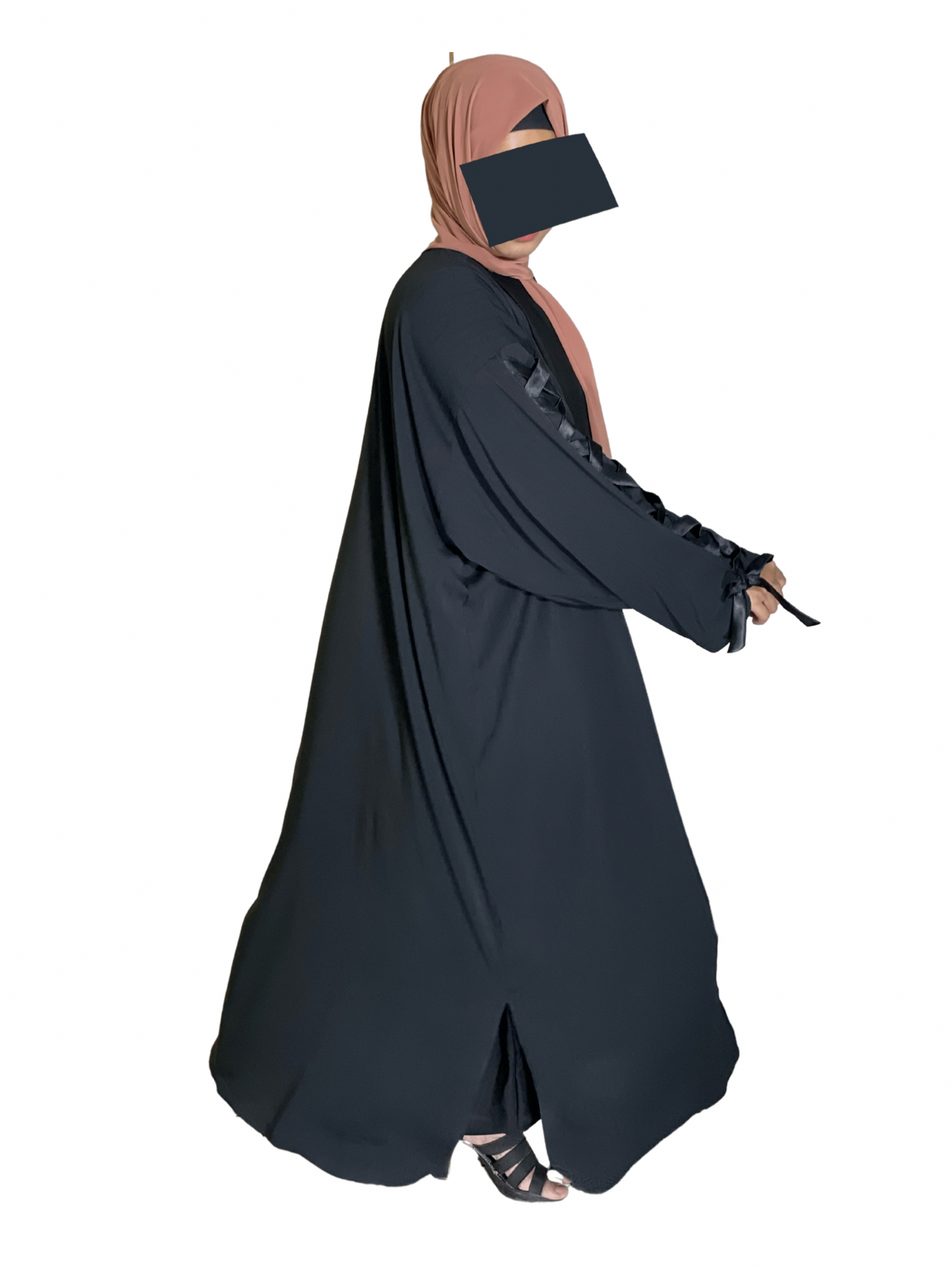 Open Abaya With Ribbon Sleeves