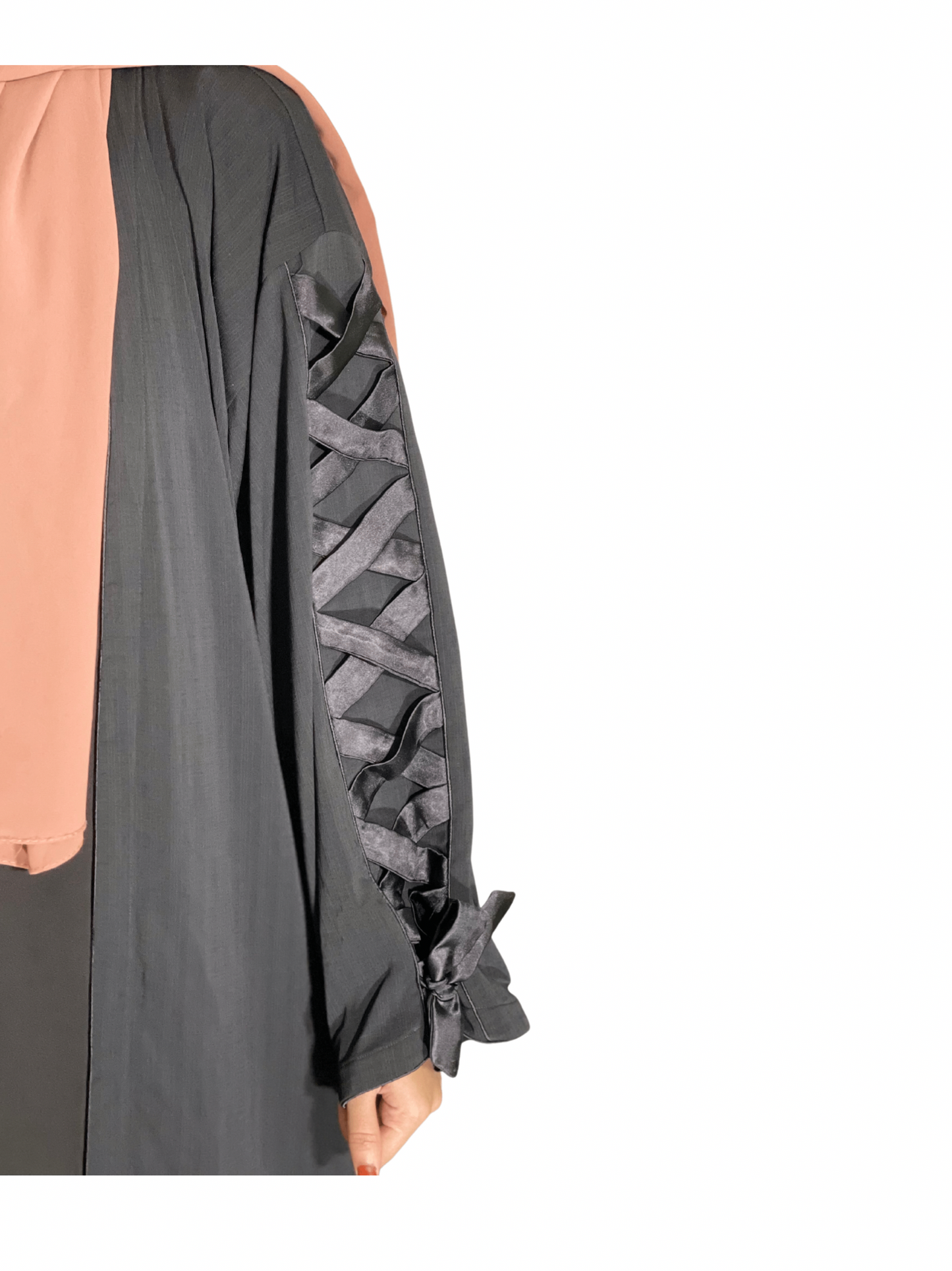 Open Abaya With Ribbon Sleeves