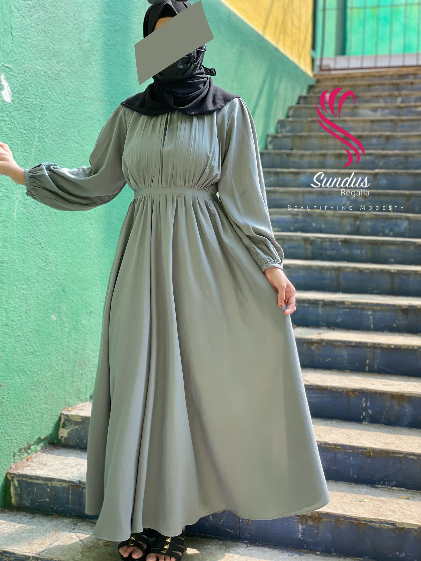 Collar-Gathered Maxi Dress